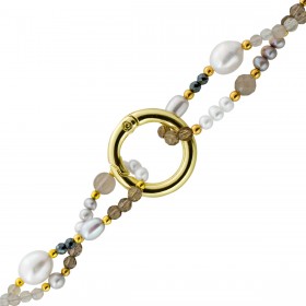 Perlenkette Süßwasserperlen Hämatit Rauchquarz Achat Natur Edelsteine