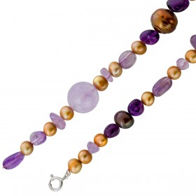 Perlenkette Natur Amethyst Edelsteine Süßwasserperlen