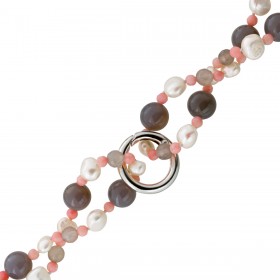 Perlenkette rosa Koralle grauer Achat Natur Edelsteine