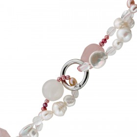 Perlenkette Edelsteinkett Rosenquarz Bergkristall Achat Edelsteine