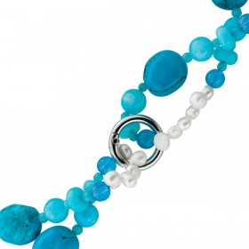 Perlenkette Süßwasserperlen Natur Türkis Achat Edelsteine