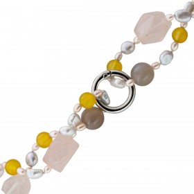 Perlenkette Süß grauer gelber Achat Rosenquarz Natur Edelsteine