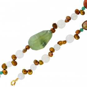 Perlenkette Edelsteinkette Achat Prehnit Bergkristall 90cm 