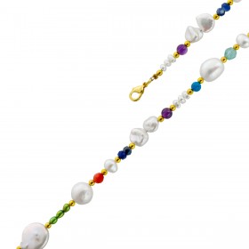 Perlenkette 48cm Süßwasserperlen Amethyste Türkise Bergkristalle Fluorite Lapis Koralle