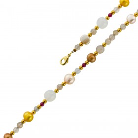 Perlenkette 48cm Süßwasserperlen Natur Achat Granat Bergkristall Edelsteine