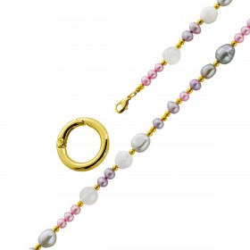 Perlenkette 92cm Süßwasserperlen Natur Achat Bergkristall