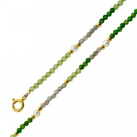 Perlenkette 47 cm Süßwasserperlen Natur Peridot Mondstein Edelsteine