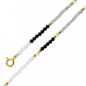 Perlenkette 47cm Süßwasserperlen Natur Spinell Achat Mondsteine 