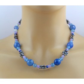 Perlenkette 47cm Süßwasserperlen Natur Achat Amethyst Lapislazuli