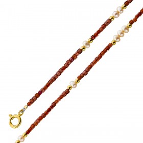 Perlenkette 47cm Süßwasserperlen Natur Granat Edelsteine