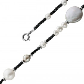 Perlenkette 47cm Süßwasserperlen schwarze Natur Spinell Edelsteine