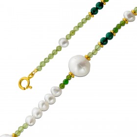 Perlenkette 47cm Süßwasserperlen Natur Malachit Peridot Edelsteine