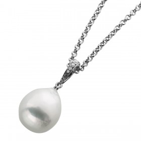 Erbskette Silber 925 Edison Perle weiße Zirkonia Steine