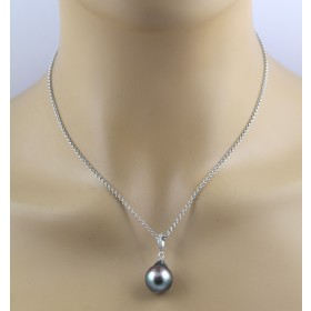 Erbskette Silber 925 anthrazit grün pinkeTahiti Perlen Anhänger 