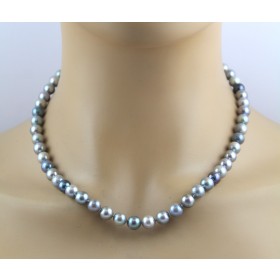 Perlenkette 47cm Akoyaperlen 7.5-8mm hellgrau anthrazit grün
