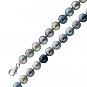 Perlenkette 47cm Akoyaperlen 7.5-8mm hellgrau anthrazit grün