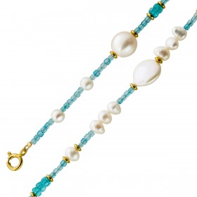 Perlenkette 47cm Süßwasserperlen Natur Aquamarin Apatit