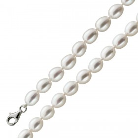 Perlenkette 47cm Süßwasserperlen 8mm AAA Weiss Rosee