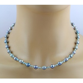 Perlenkette 47cm Akoyaperlen Natur Aquamarin Silber 925