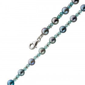 Perlenkette 47cm Akoyaperlen Natur Aquamarin Silber 925