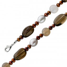 Perlenkette 47cm Süßwasserperlen Natur Rauchquarz Achat 