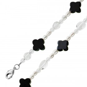 Perlenkette 47cm Süßwasserperlen schwarzer Natur Achat Bergkristall