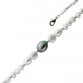 Perlenkette 47cm Süßwasserperlen 4.5-11mm Silber 925