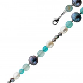 Perlenkette 47cm Süßwasserperlen blauer Natur Achat Edelstein