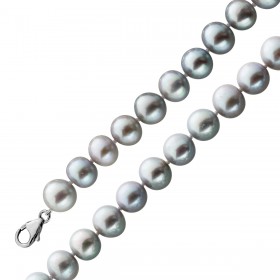 Perlenkette 47cm graue Edisonperlen 10.5-11.5mm Silber 925