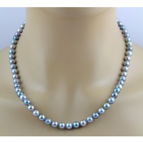 Perlenkette 47cm japanische Akoyaperlen 6.5-7.5mm Silber 925