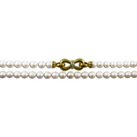 Perlenkette 87cm Gold 18K Akoyaperlen Diamanten 0.18ct.