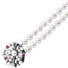 Perlenkette 50cm Weißgold 585 14K Akoyaperlen Saphire Antikschmuck 