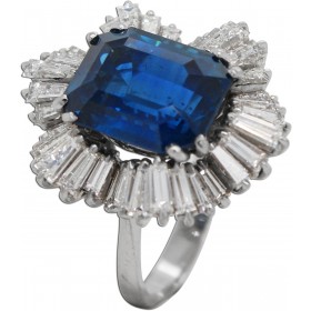 Saphir Ring Platin 950 blauer Edelstein 10.50ct. Diamanten 3.50ct.