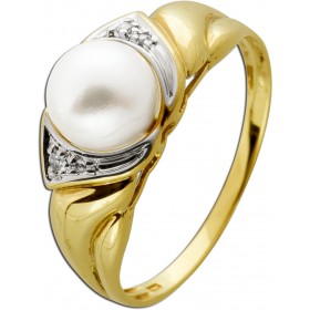 Perlenring Gold 333 8K Diamanten 0.04ct Akoyaperle