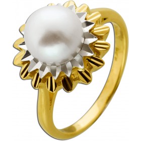 Perlenring Gold Weißgold 585 14K Akoyaperle Antikschmuck