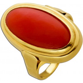 Koralring Gold 333 8K rote Sardische Koralle Antikschmuck
