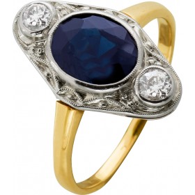 Diamantring Gold Weißgold 585 14K Spinell Brillanten Antikschmuck