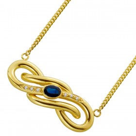 Saphir Collier Gold 585 14K blauer Edelstein 1ct Diamanten 0.06ct