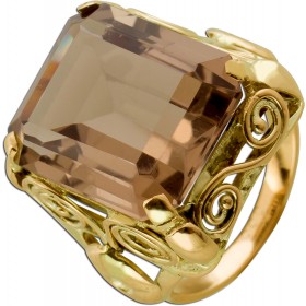 Rauchquarz Ring Gold 333 8K brauner Edelstein Antikschmuck