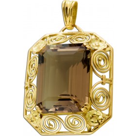 Rauchquarz Anhänger Gold 333 8K brauner Edelstein Antikschmuck