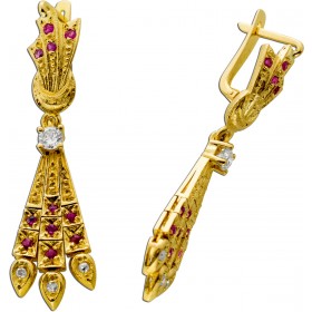 Brillant Ohrhänger Gelbgold 750 18K Diamanten Rubine Antikschmuck