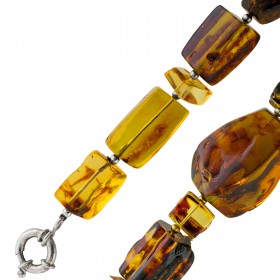 Bernsteinkette 66cm baltische grün braune Edelsteine 720ct. Silber 925