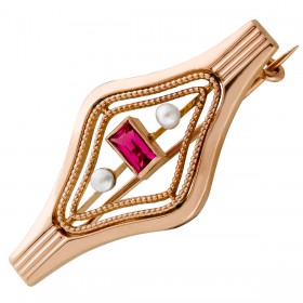 Spinell Anstecknadel Rosegold 333 8K Orientperlen Antikschmuck