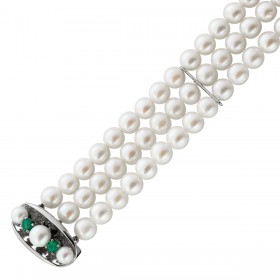 Perlen Armband Akoyaperlen Weißgold 585 14K Smaragde Antikschmuck