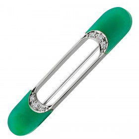 Diamant Brosche Weißgold 750 18K Chrysopras Antikschmuck