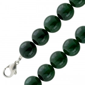 Jadekette Silber 925 Karabiner moosgrüner Jade Edelstein 14,2mm
