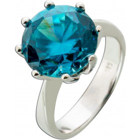 Zirkon Ring Weißgold 585 14K Solitär blauer Edelstein 11ct. 