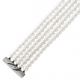 Perlenkette 37cm Weißgold 585 14K Akoyaperlen Diamanten Antikschmuck