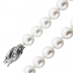 Perlenkette 41cm Weißgold 750 18K Akoyaperlen 9.5mm Diamanten 0.72ct