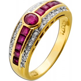 Rubin Ring Gelbgold 750 18K Diamanten 0.20ct. rote Edelsteine 1.5ct 